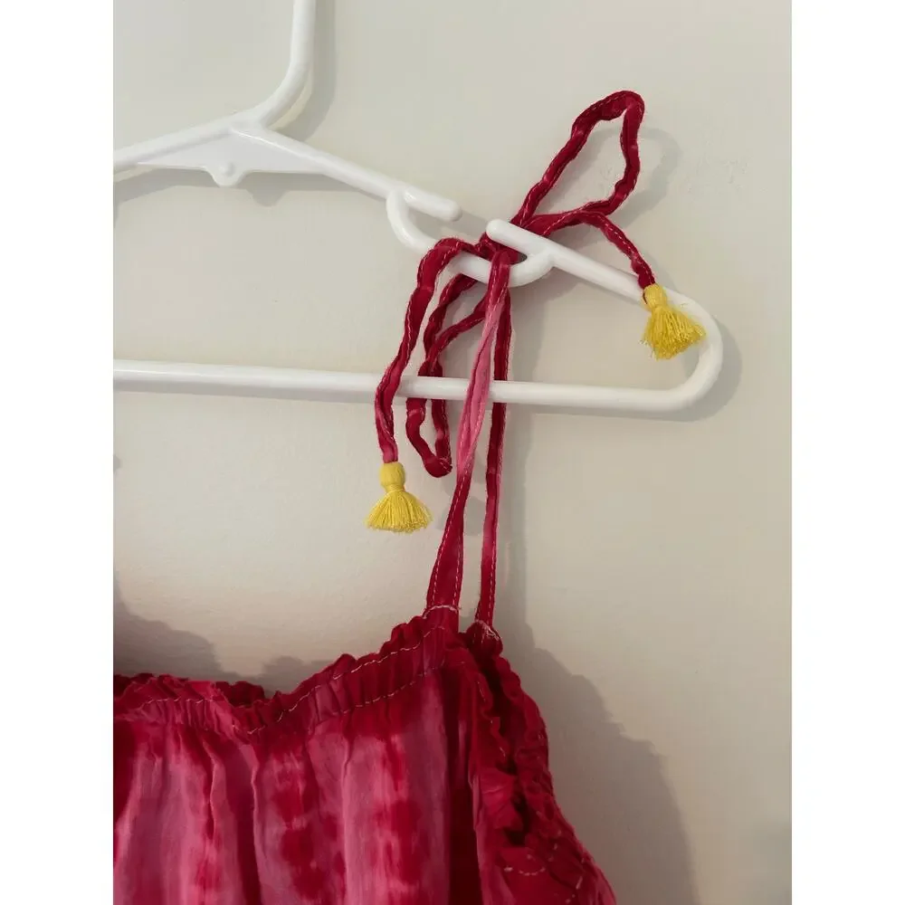 Pink Chicken New York 12Y Tie Shoulders Pink Yellow Tie Dye Dress 100% Cotton